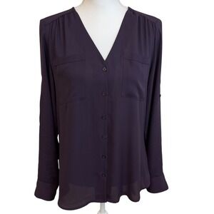 EXPRESS Portofino Plum Purple Blouse‎ Top Shirt M Long Roll Sleeve Office Work